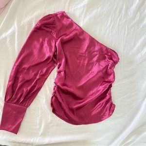 Women pink/mahogany one shoulder fitted long sleeve top size S
